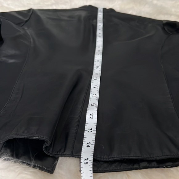 Leather Short Hem Blazer Jacket KENNETH COLE Black Banded Collar Womens M 6 8 - Picture 8 of 11